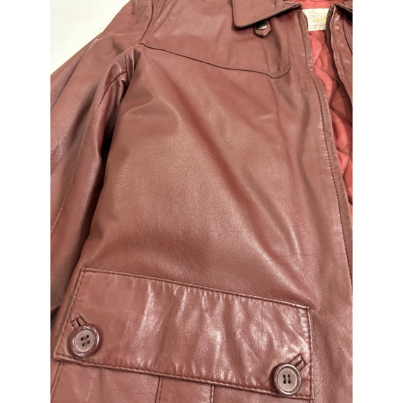 Vintage Saxony Genuine Leather Jacket Men 40 Maroon Quilted Lined Retro - Picture 6 of 16